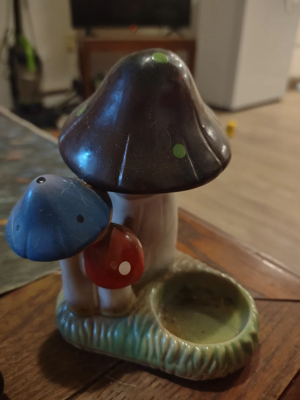 Ceramic Mushroom Tea Light Holder with Brown, Blue, and Red Mushrooms
